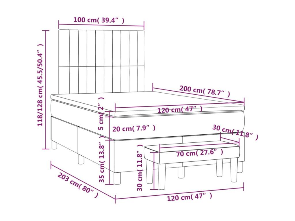 Upholstered bed base with mattress, Dark Grey, 120x200cm, Fabric LQML36619