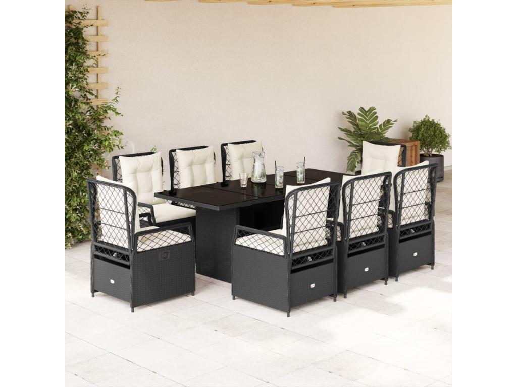 9-piece garden dining set with black resin wicker cushions SCUG75376