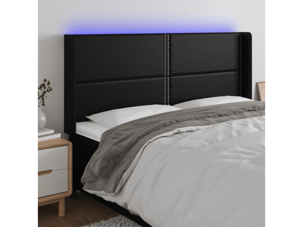 Black LED Headboard 203x16x118/128 cm Faux Leather ODOF69004
