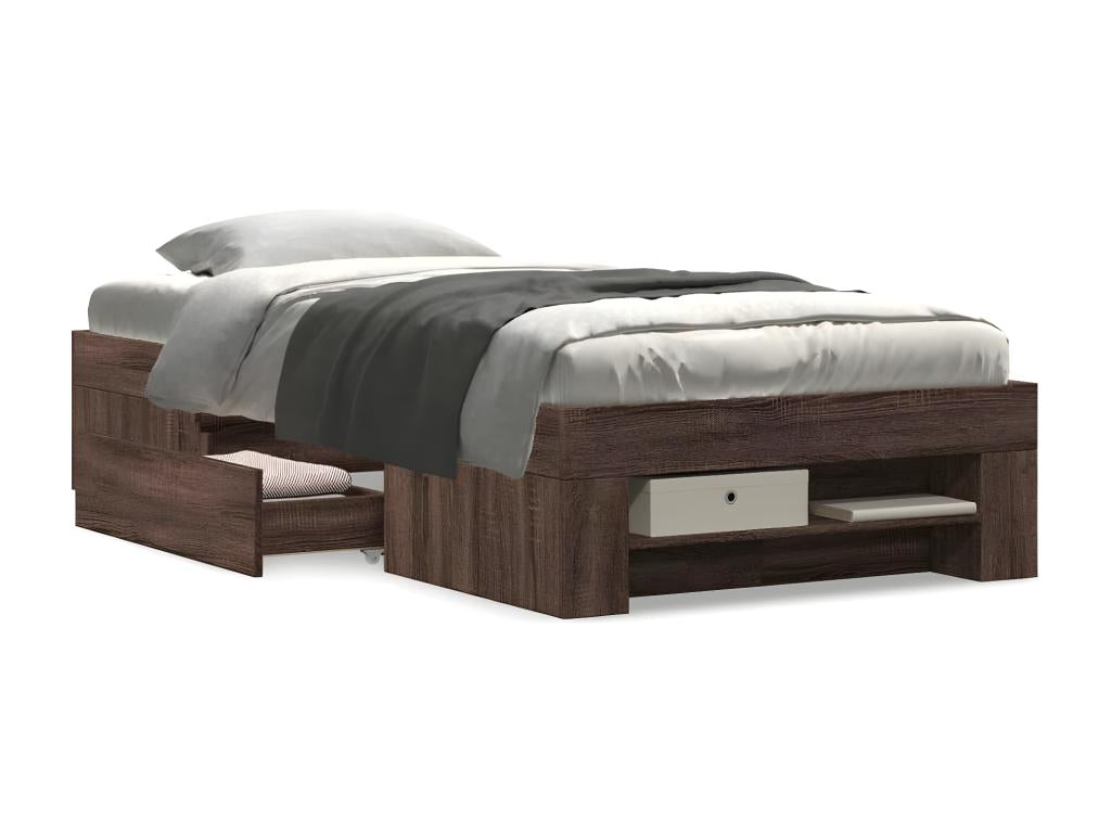 Brown oak bed frame 100x200 cm engineered wood YGFK73092
