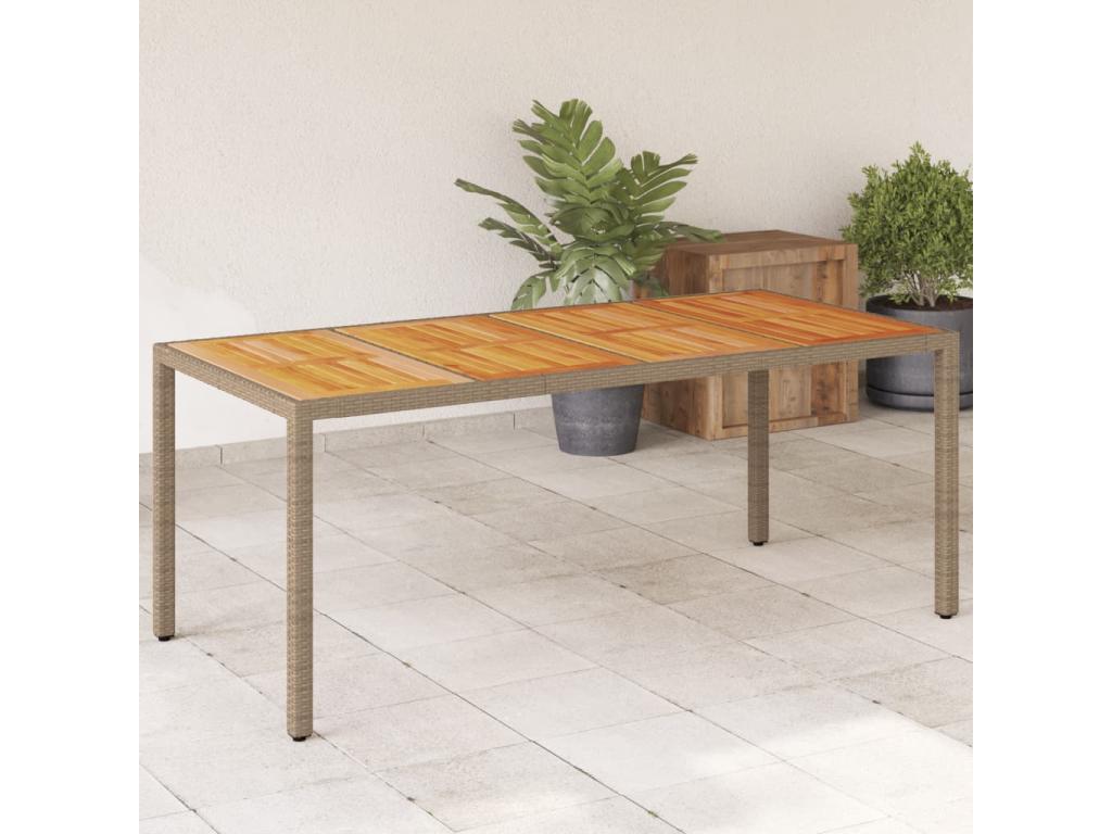 Beige garden table 190x90x75 cm woven resin wood by Elariva NSSE49441