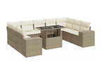 10-piece beige resin wicker garden furniture set with cushions VFMY30684