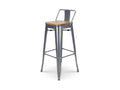 Industrial style bar stool with silver metal backrest and light wood seat - Height 76 cm AJOF04585