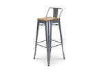 Industrial style bar stool with silver metal backrest and light wood seat - Height 76 cm AJOF04585