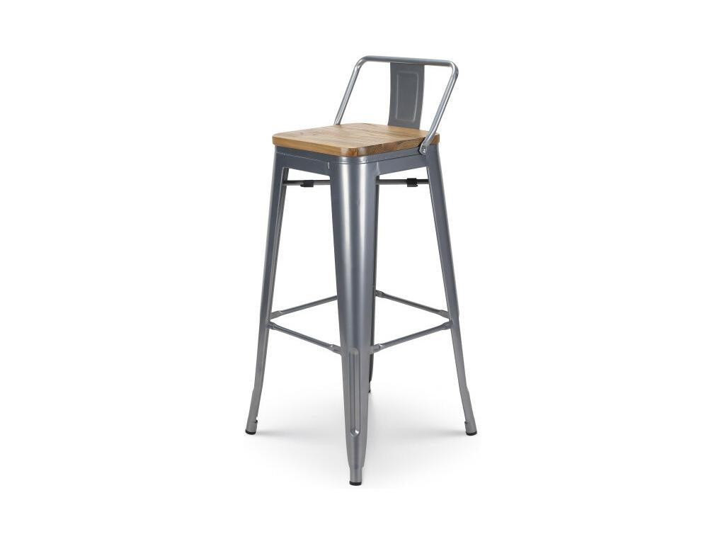 Industrial style bar stool with silver metal backrest and light wood seat - Height 76 cm AJOF04585