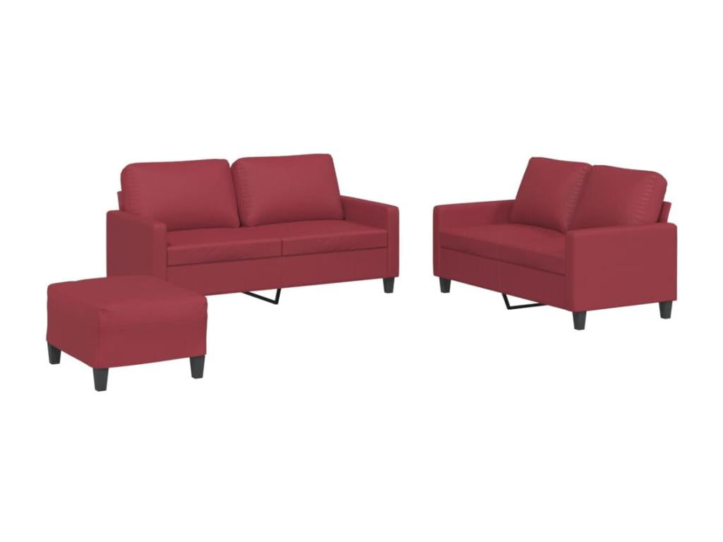 3-piece sofa and cushion set, Burgundy red faux leather FLVF86342