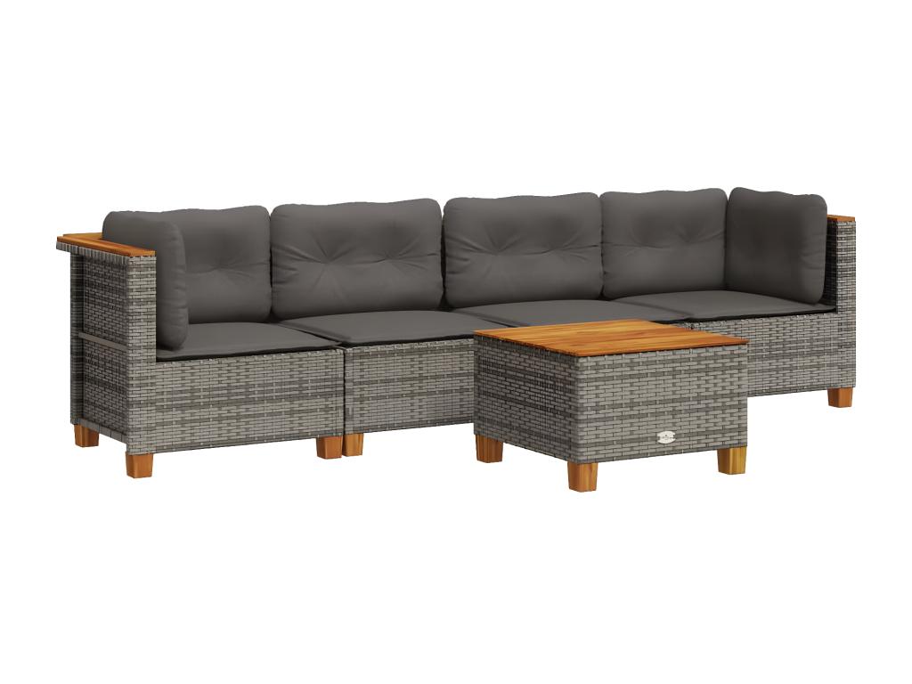 5-piece garden furniture set with grey resin wicker cushions BKJT88516