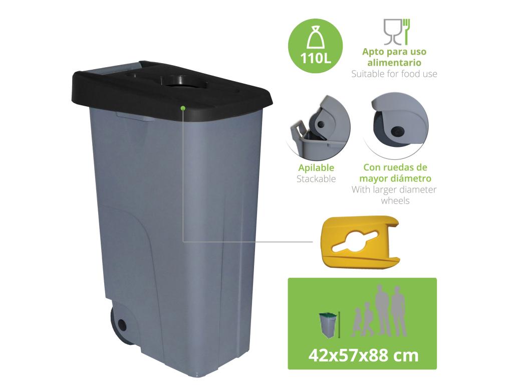 110-litre recycling container opening, 3x garbage bags of 10 units, L57 W42 H88 LBRN91377