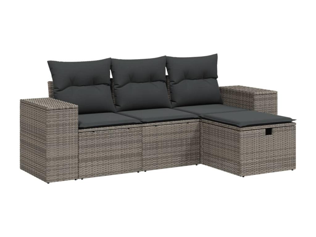 4-piece garden furniture set with grey resin wicker cushions KVSE94142