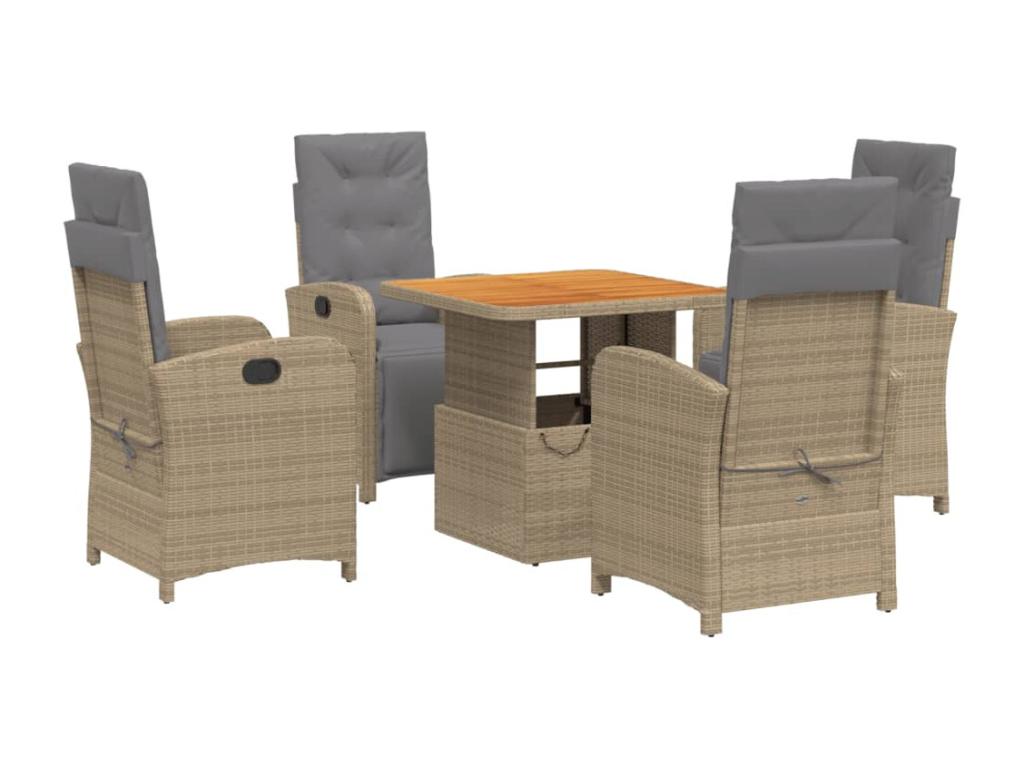 5-piece garden dining set with cushions, beige poly rattan VMMM83885