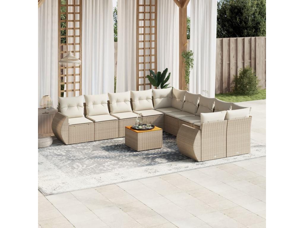 11-piece garden furniture set with beige resin wicker cushions BTOL29120