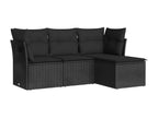 4-piece garden furniture set with cushions, black woven resin AZXY74395
