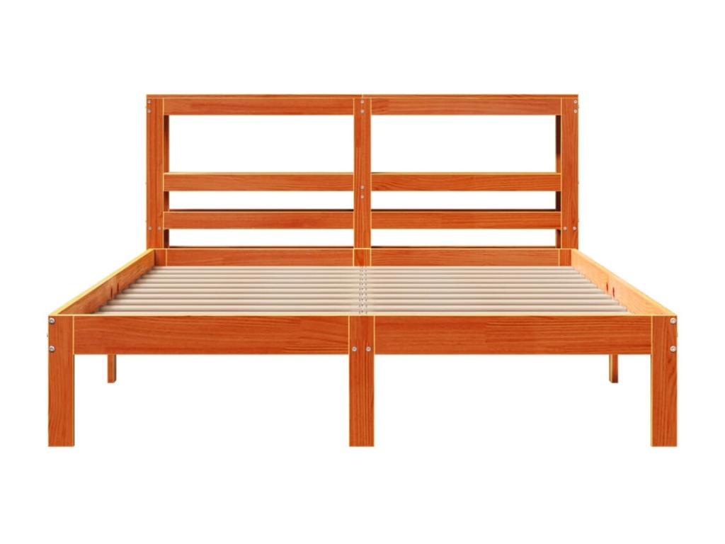Bed frame without mattress, brown wax finish, 140x190cm, solid pine wood, AJDE36335