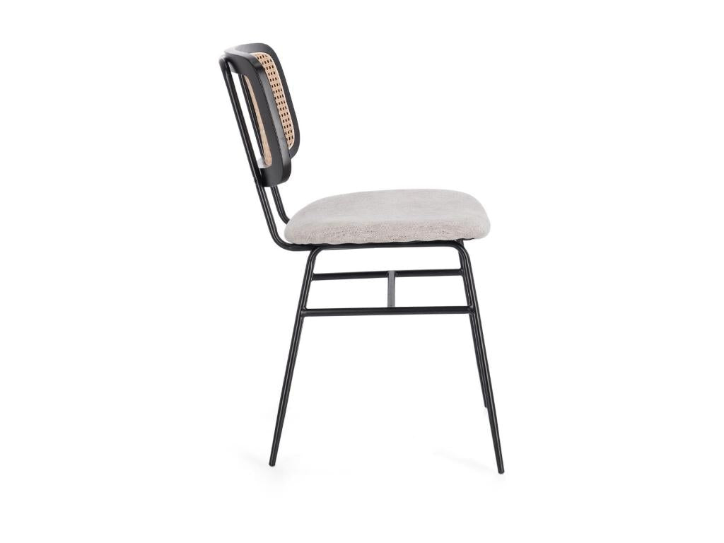 Metal and fabric dining chairs with cane backrest, set of 2 - Elariva GPQQ09897