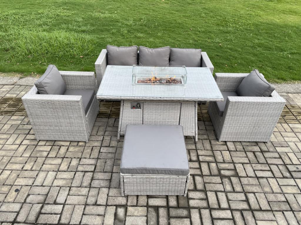 6-Seater Rattan Garden Furniture Set with Sofa and 2 Armchairs/Stools for Lawn, Patio, Indoor Use, Light Grey HYVK77130