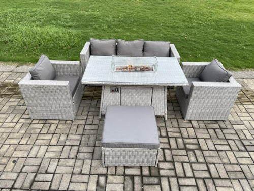 6-Seater Rattan Garden Furniture Set with Sofa and 2 Armchairs/Stools for Lawn, Patio, Indoor Use, Light Grey HYVK77130