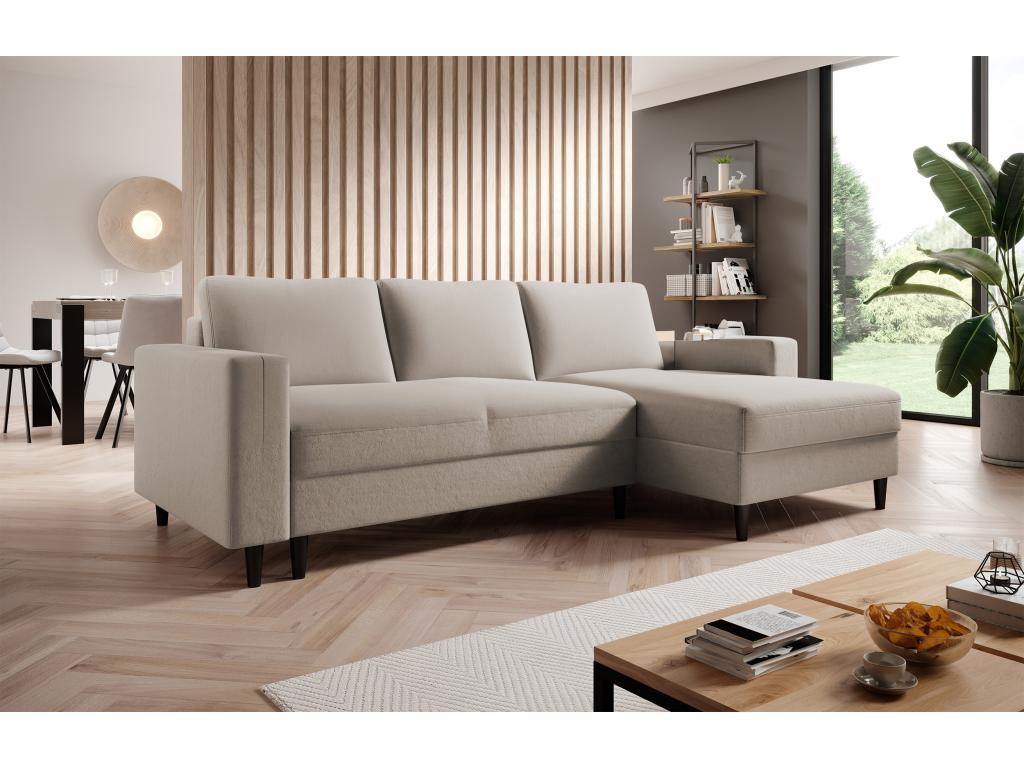 Corner sofa - 230 cm - L-shaped with storage compartment - water-repellent velvet - beige - right-hand side - Elariva ELJM17408