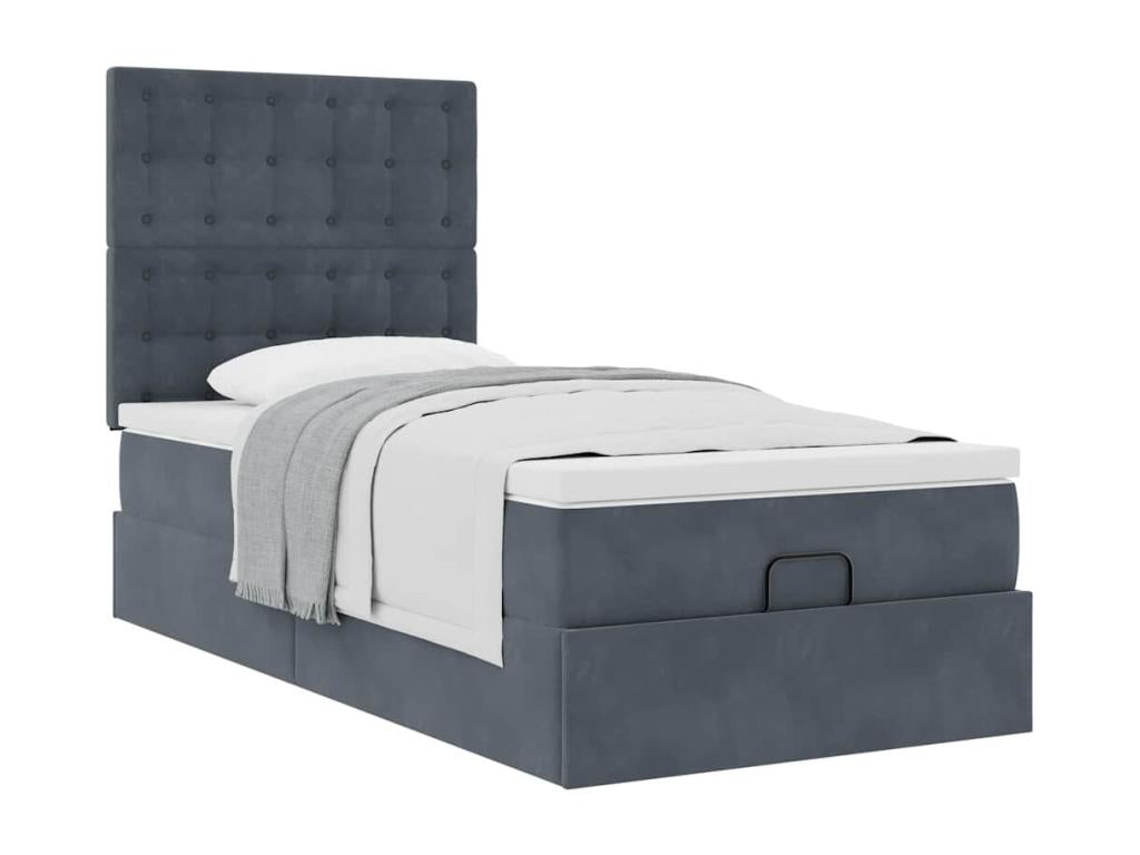 Bed frame with dark grey mattress 100x200 cm velvet TDFK14568