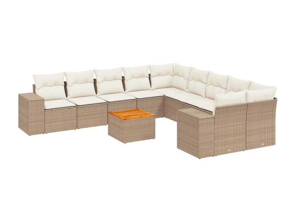 11-piece garden furniture set with beige resin wicker cushions SFEN05581