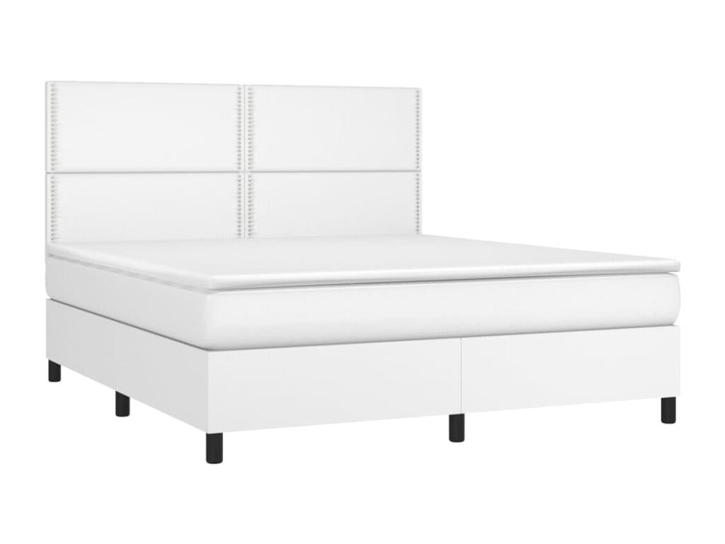 Upholstered bed base with mattress, white, 160x200cm, faux leather, WDKX58023