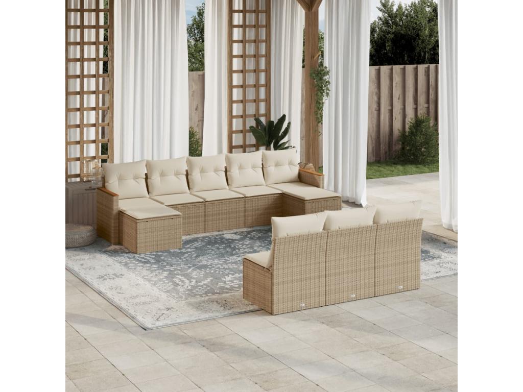 10-piece beige resin wicker garden furniture set with cushions RULG73438