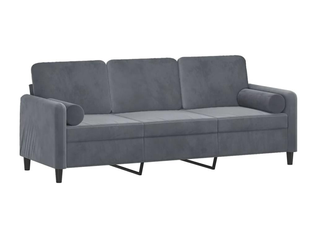 3-seater sofa with dark grey cushions, 180 cm, velvet YKPJ58746