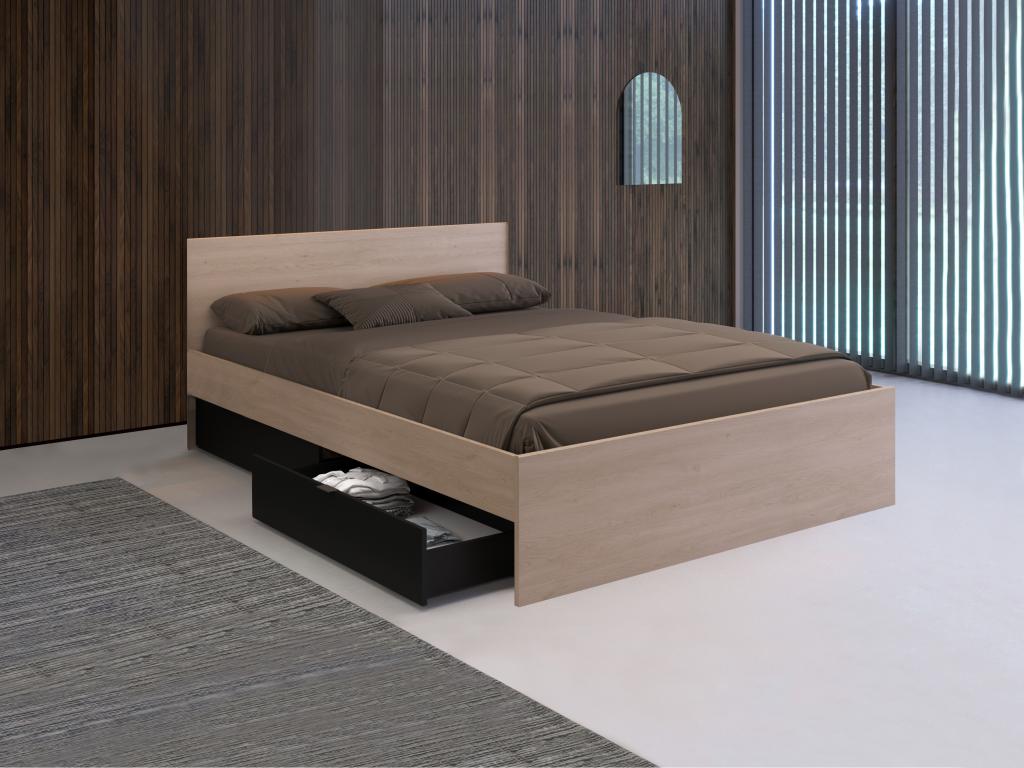 Bed with 2 drawers 160x200 cm - Natural and black slatted base - Elariva UJQA67230