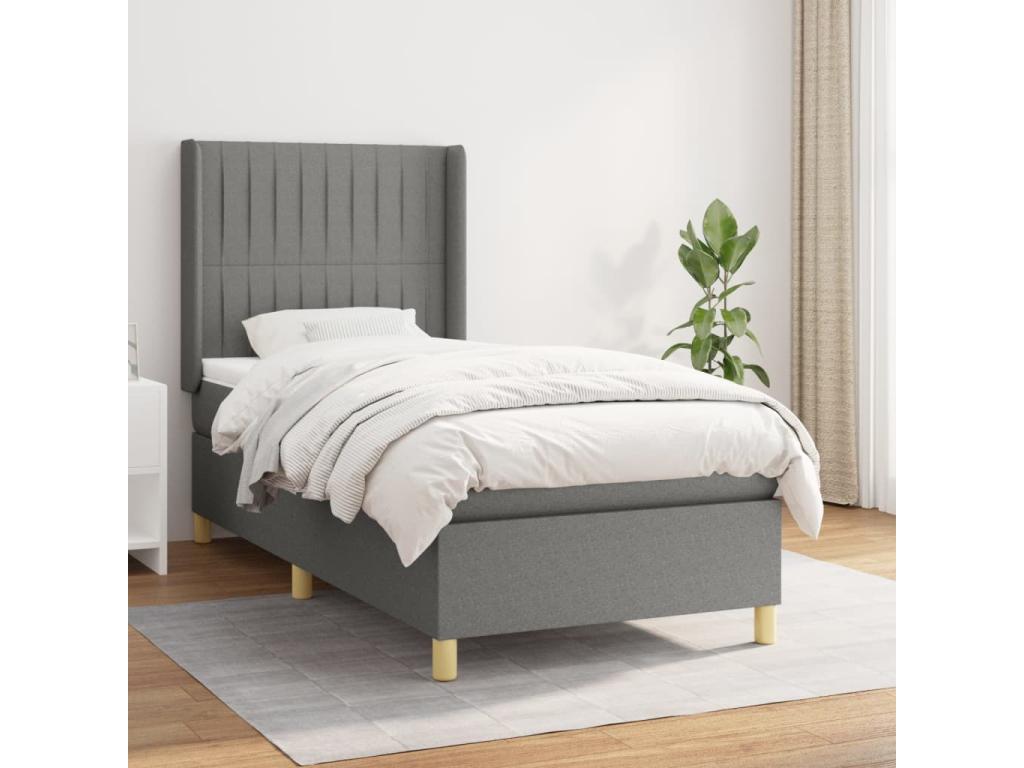 Upholstered bed base with mattress, Dark Grey, 80x200 cm, Fabric CLVD98258