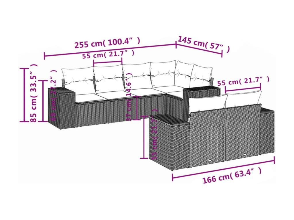 Garden furniture set with cushions, 7 pieces, grey woven resin, XLYO41836