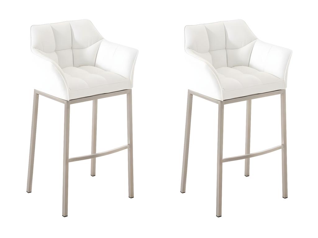 Set of 2 Bar Stools - Faux Leather / Metal - White - Boisona VPVN22059