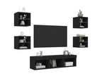 TV wall units with LED, 7 pieces, black engineered wood finish, DEFW17434