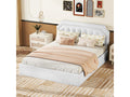 Upholstered PU storage bed, 2-way hydraulic bed with slatted base and elegant white headboard, 160x200cm FKLC30251
