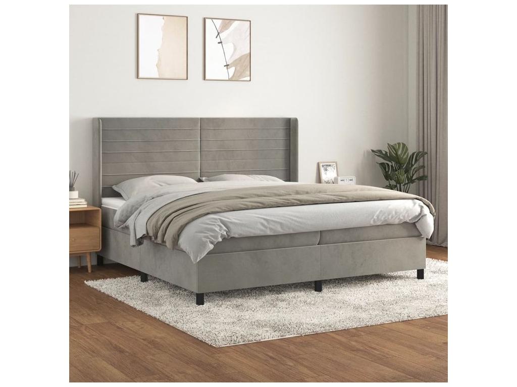 Bed base and mattress, light grey, 200x200 cm, velvet, RGCQ47922