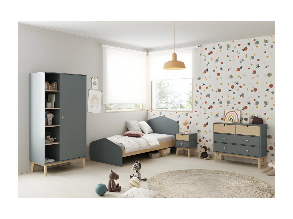 Boisona - 4-Drawer Chest of Drawers in MDF and Pine, Grey, Green and Natural Finish QWLR95924