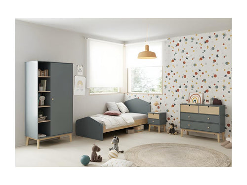 Boisona - 4-Drawer Chest of Drawers in MDF and Pine, Grey, Green and Natural Finish QWLR95924