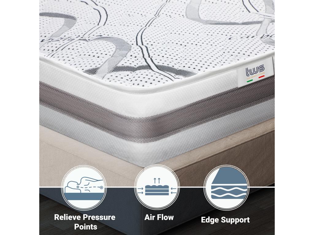 Double Mattress 165x180 with Memory Foam - Premium Quality - Height 22 cm - Made in Italy ENSN88738