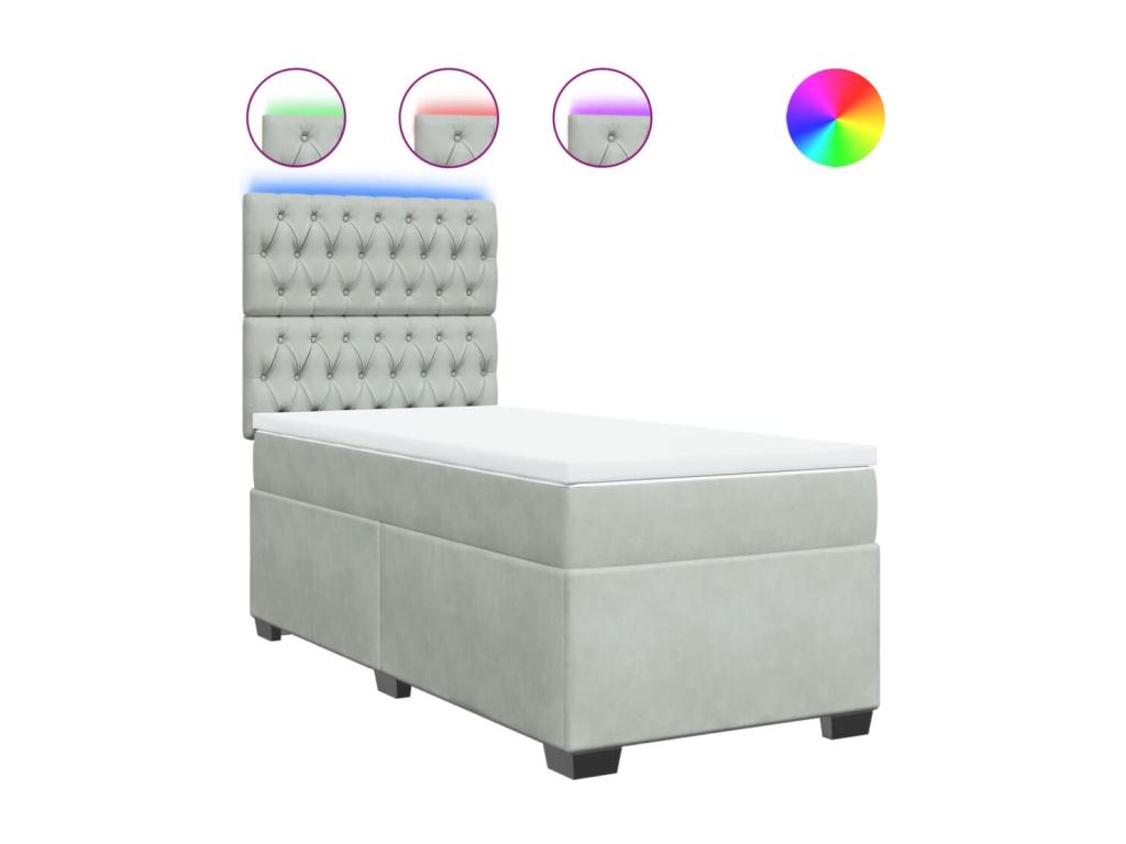 Bed base and mattress, light grey, 90x200 cm, velvet, HMPW25626