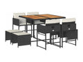 9-piece garden dining set with cushions, black resin wicker HPVR72328