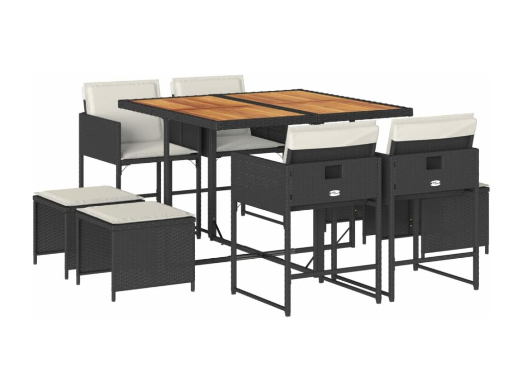 9-piece garden dining set with cushions, black resin wicker HPVR72328