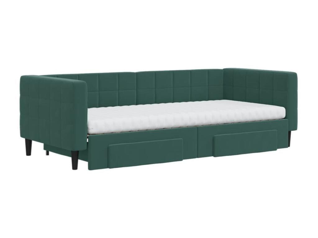 Daybed with pull-out bed and drawers, dark green, 90x200cm, velvet, YKZZ68616