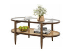 Wooden Coffee Table, Oval Living Room Coffee Table, Curved Wood Frame, Cane Design, PE Rattan Coffee Table, Organic Coffee Table, 90x50x45cm, JUVO75179