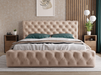 Elariva Storage Bed 180x200 - Double Bed 180x200 cm Upholstered Bed in Beige Velvet Fabric 35 VELT36024