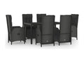 7-piece garden dining set with cushions, black and grey rattan, VQAL42569