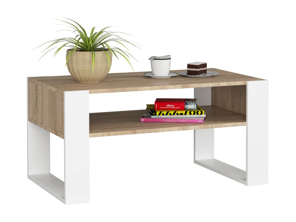 Coffee table, low table, oak, 92 cm, white finish, 92x53x45 cm, ZTUR75061