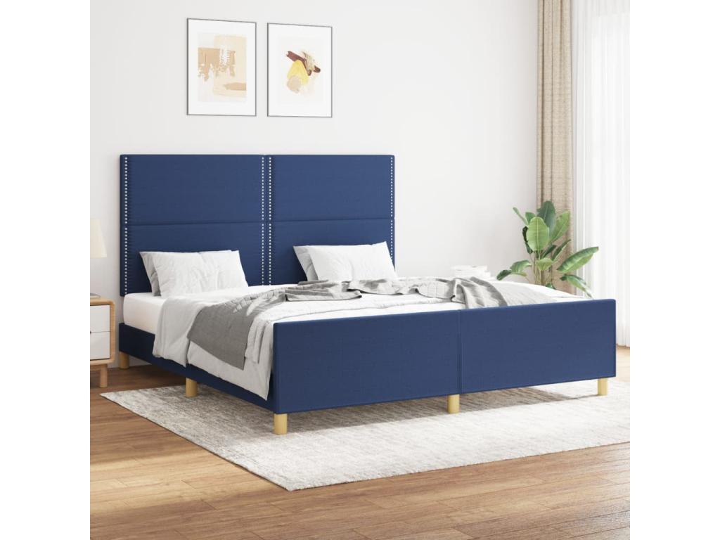 Blue bed frame without mattress, 160x200 cm, fabric, ESQF02922