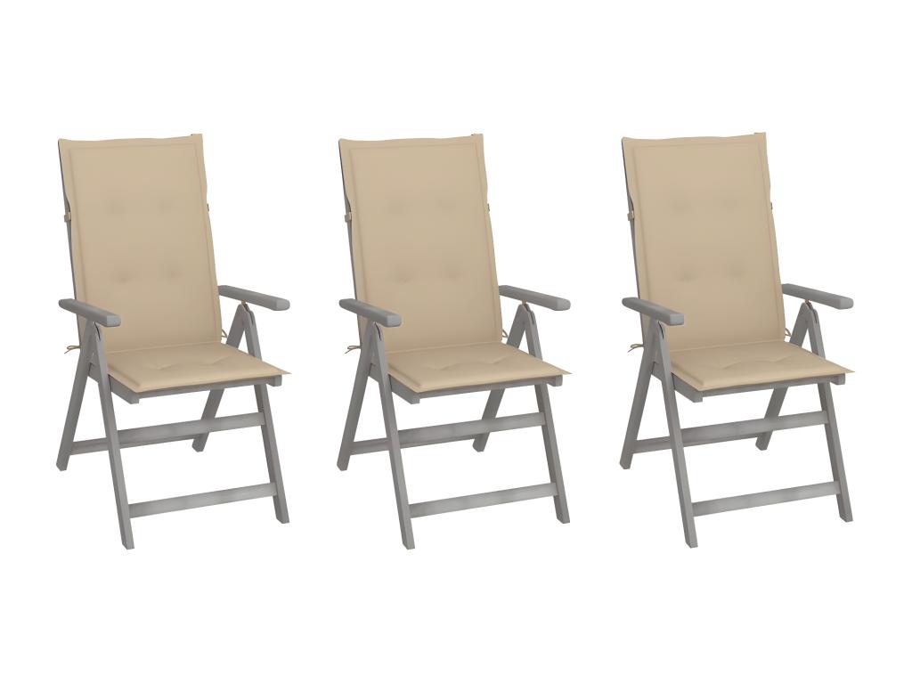 Elariva GCMT53153 Wooden Reclining Garden Chairs, Set of 3 with Cushions