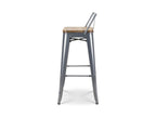 Industrial style bar stool with silver metal backrest and light wood seat - Height 76 cm AJOF04585