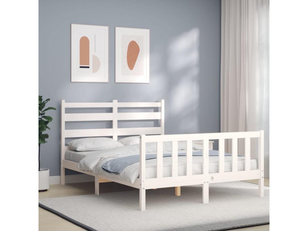 Bed frame with white headboard, small double bed, solid wood ZXGD20031