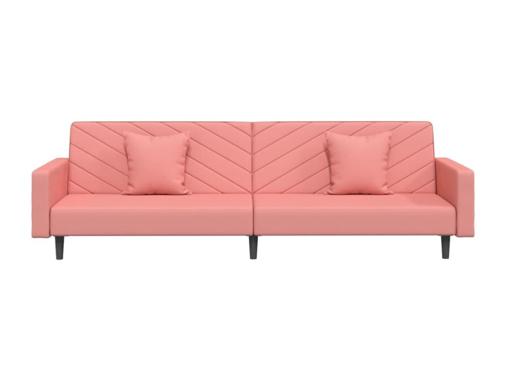 2-seater sofa bed with two pillows, Pink Velvet PIZQ41486