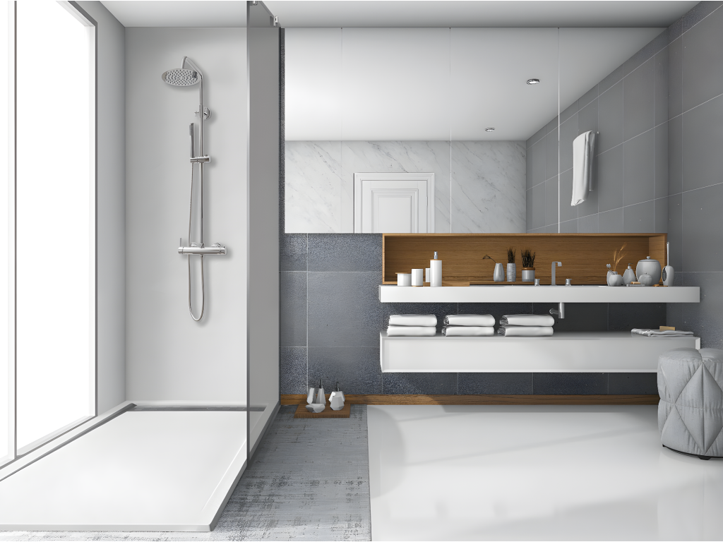 80x145 cm shower tray with side grate, RAL 1001, made of synthetic resin and marble powder, with drain WPJB45706